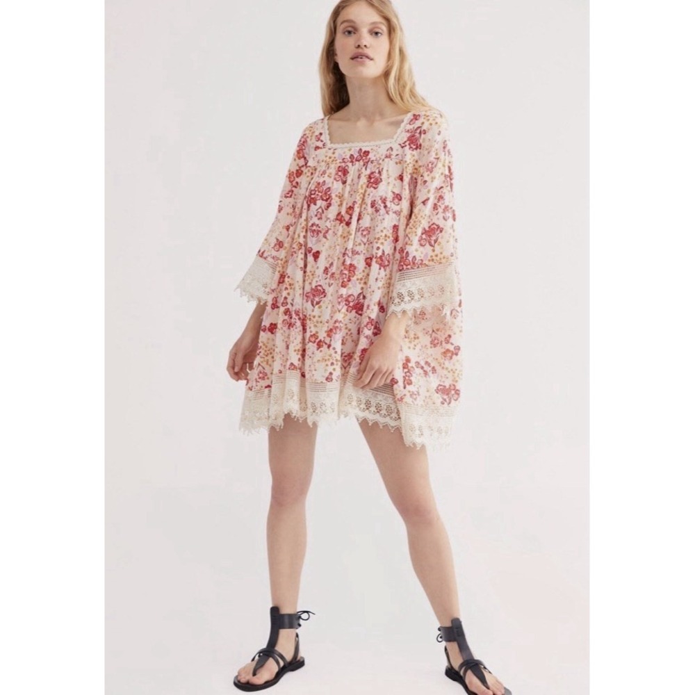 Free People Its Necessary Tunic S Floral Lace Boho Cottagecore Dress Peasant